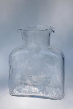 vintage Blenko hand blown clear glass water bottle double spout carafe 