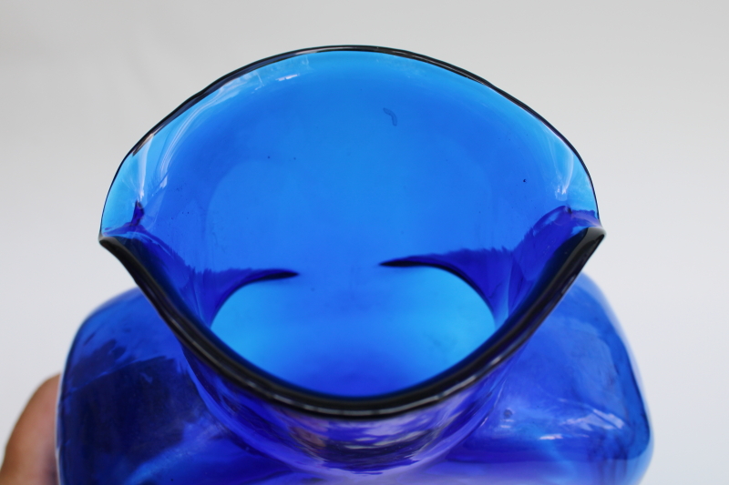 photo of vintage Blenko hand blown glass water bottle / vase, classic carafe in cobalt blue #3