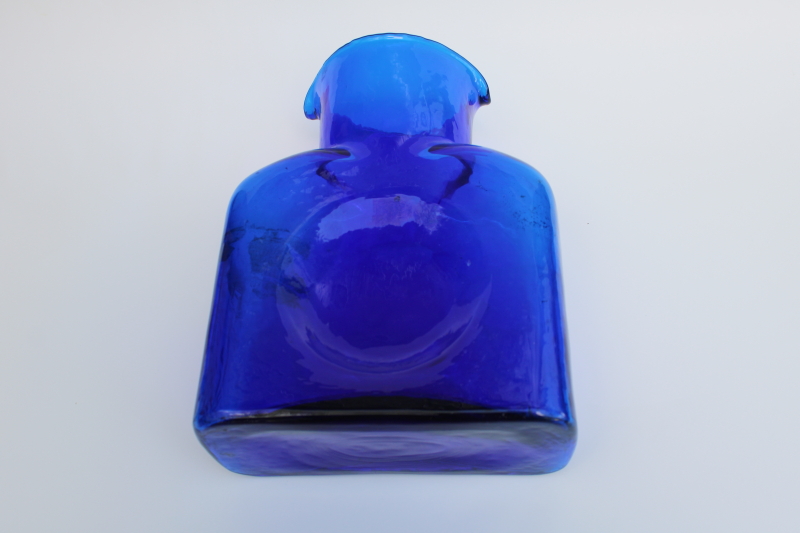 photo of vintage Blenko hand blown glass water bottle / vase, classic carafe in cobalt blue #4