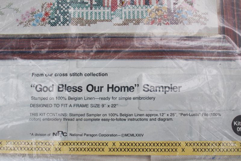 photo of vintage Bless Our Home house blessing cross stitch embroidery kit stamped linen w/ floss #2