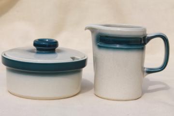 catalog photo of vintage Blue Pacific Wedgwood made in England, cream pitcher & sugar bowl set