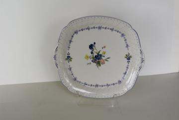 vintage Blue Peony Nikko Japan ceramic tray or square plate w/ handles