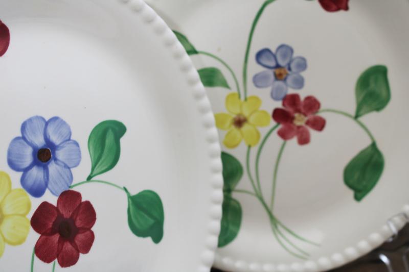 photo of vintage Blue Ridge Southern Potteries dinner plates hand painted daisies red blue yellow #3