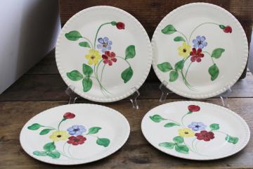 catalog photo of vintage Blue Ridge Southern Potteries dinner plates hand painted daisies red blue yellow