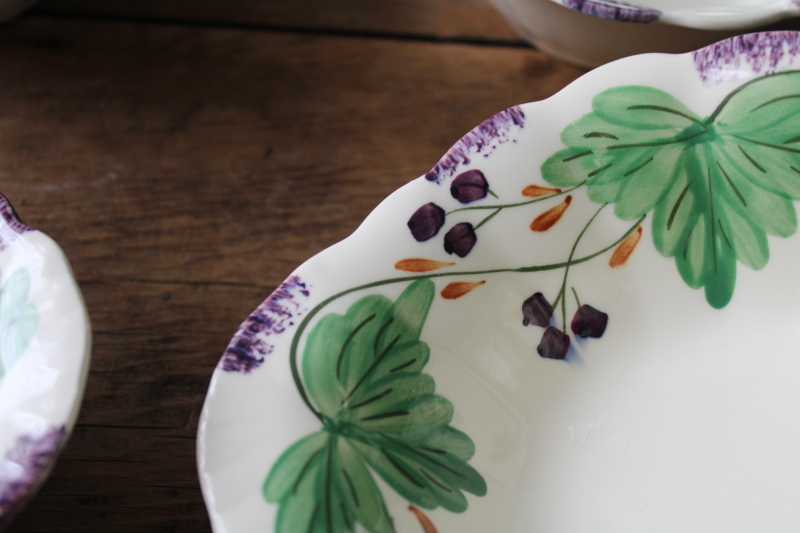 photo of vintage Blue Ridge Southern Potteries huckleberry or blueberries pattern, hand painted pottery bowls  #2
