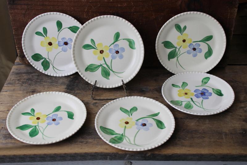 photo of vintage Blue Ridge Southern Potteries plates hand painted daisies blue yellow #1