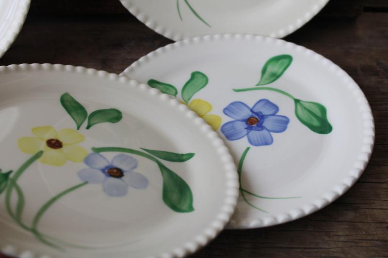 photo of vintage Blue Ridge Southern Potteries plates hand painted daisies blue yellow #2