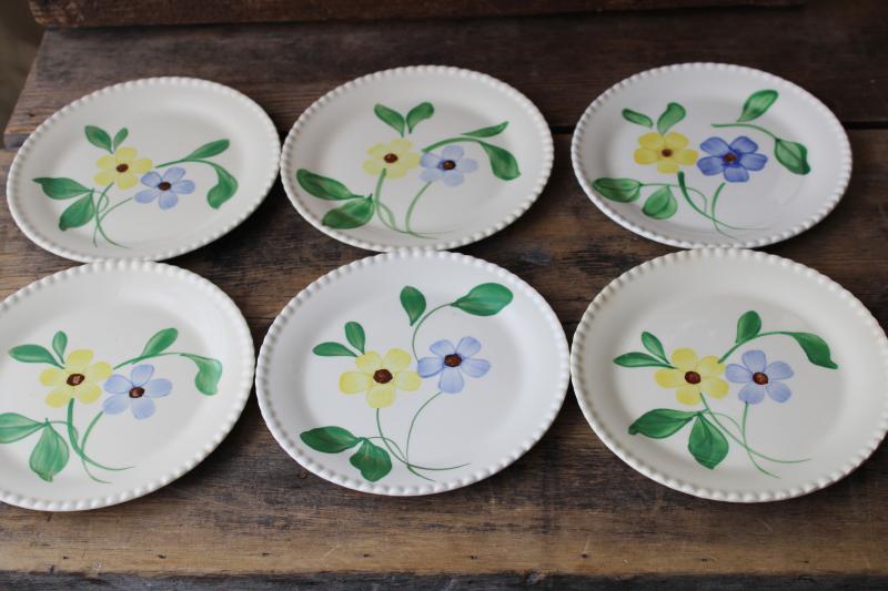 photo of vintage Blue Ridge Southern Potteries plates hand painted daisies blue yellow #7