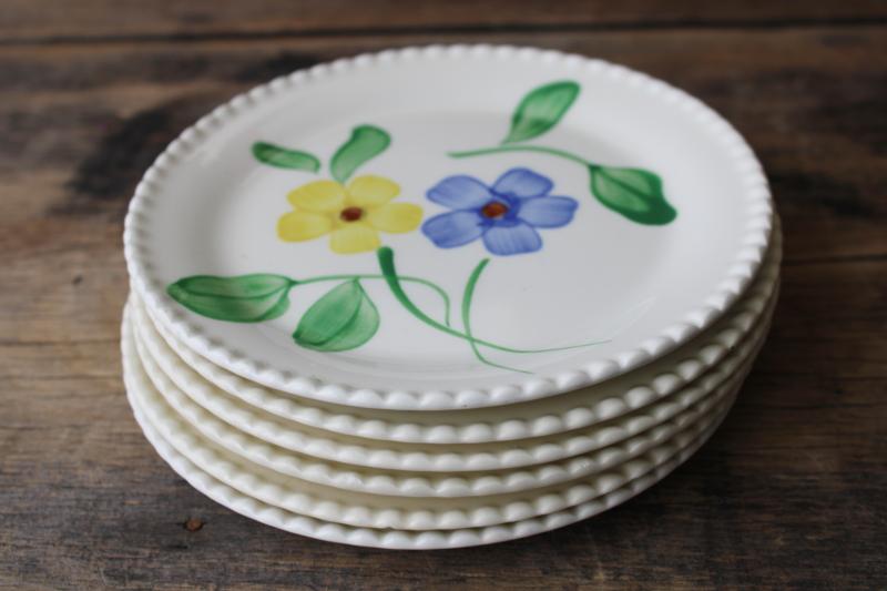 photo of vintage Blue Ridge Southern Potteries plates hand painted daisies blue yellow #8