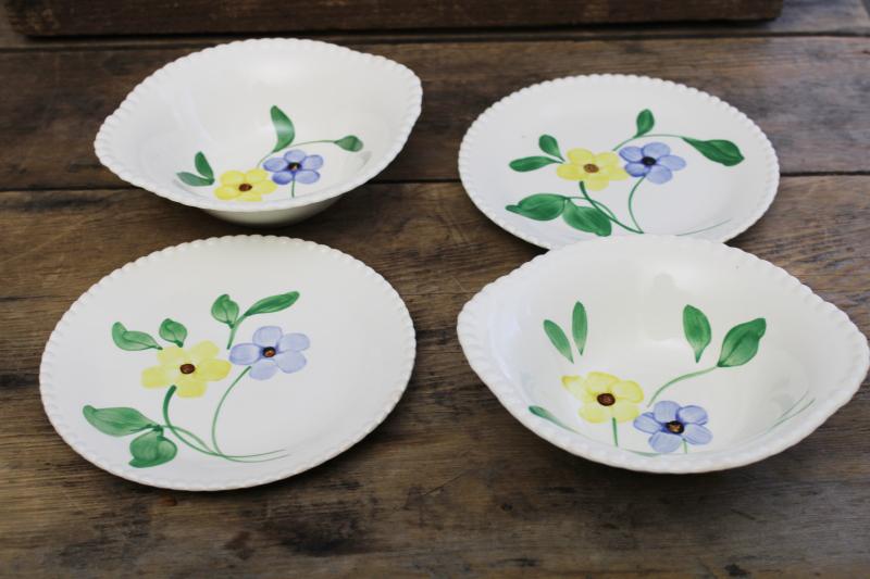 photo of vintage Blue Ridge Southern Potteries plates & lug bowls hand painted daisies blue #1