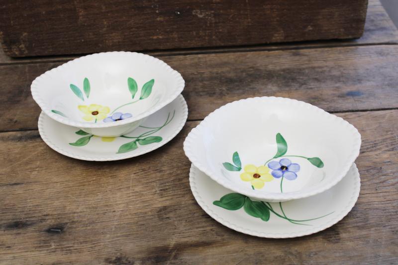 photo of vintage Blue Ridge Southern Potteries plates & lug bowls hand painted daisies blue #3