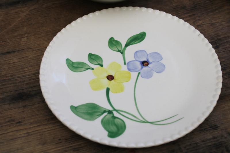 photo of vintage Blue Ridge Southern Potteries plates & lug bowls hand painted daisies blue #4