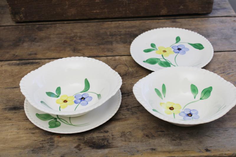 photo of vintage Blue Ridge Southern Potteries plates & lug bowls hand painted daisies blue #5