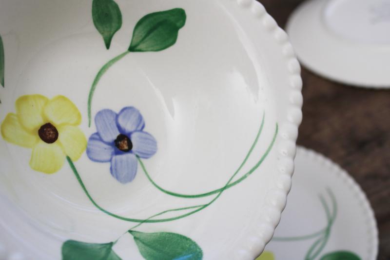 photo of vintage Blue Ridge Southern Potteries plates & lug bowls hand painted daisies blue #11