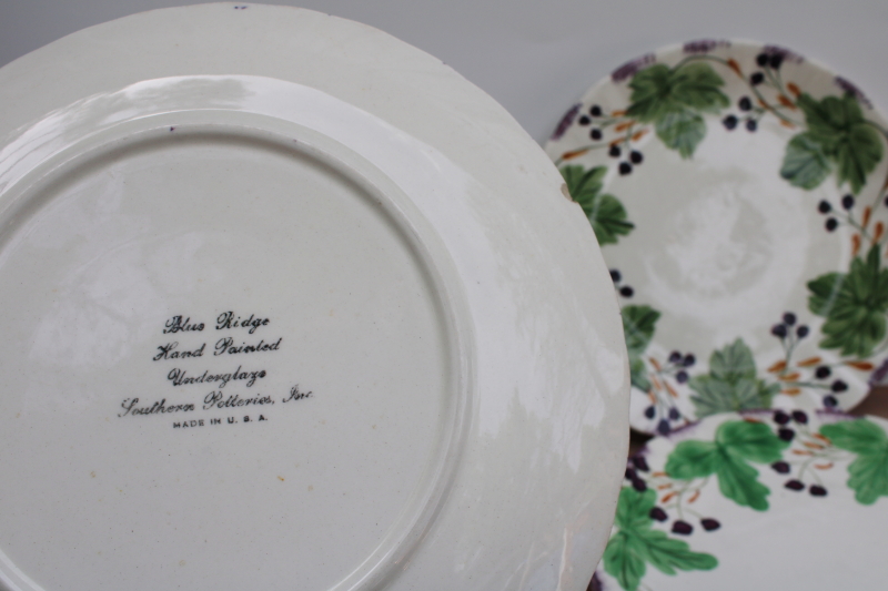 photo of vintage Blue Ridge Southern potteries hand painted plates, blueberries or huckleberry pattern #10