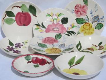 catalog photo of vintage Blue Ridge & Stetson pottery, lot hand-painted plates & bowls
