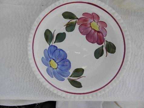 photo of vintage Blue Ridge hand-painted pottery vegetable bowl, candlewick red/blue flower #1