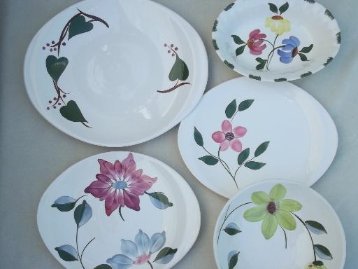 photo of vintage Blue Ridge & other hand-painted pottery serving pieces lot #1