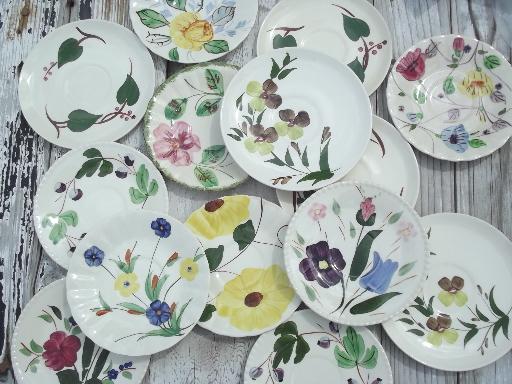 photo of vintage Blue Ridge & other painted pottery saucer plates, assorted patterns #1