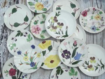 catalog photo of vintage Blue Ridge & other painted pottery saucer plates, assorted patterns