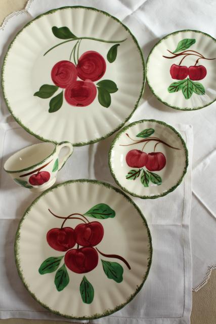 photo of vintage Blue Ridge pottery hand painted china dishes, red apple crabapple pattern #3