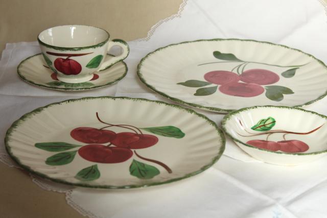 photo of vintage Blue Ridge pottery hand painted china dishes, red apple crabapple pattern #5