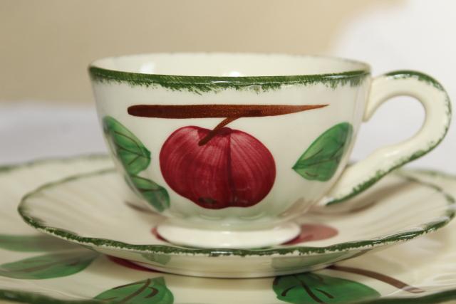 photo of vintage Blue Ridge pottery hand painted china dishes, red apple crabapple pattern #6