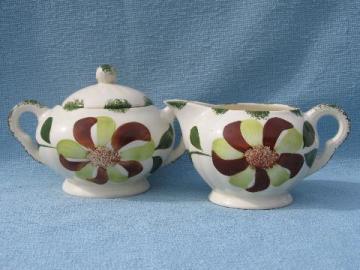 catalog photo of vintage Blue Ridge pottery hand painted sunflower cream & sugar