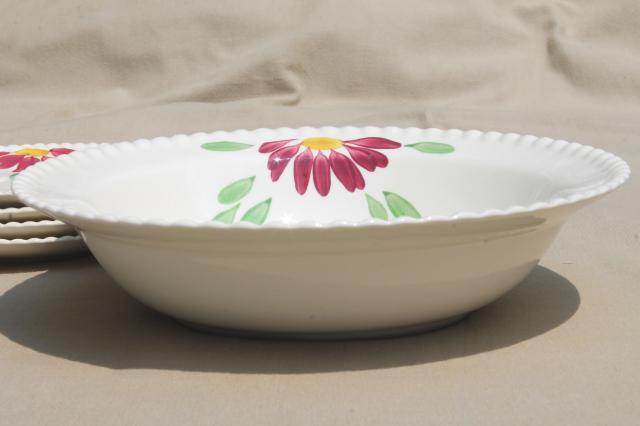 photo of vintage Blue Ridge pottery pie crust edge salad bowl & plates w/ hand-painted red flower #2