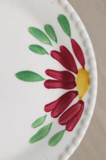 photo of vintage Blue Ridge pottery pie crust edge salad bowl & plates w/ hand-painted red flower #6