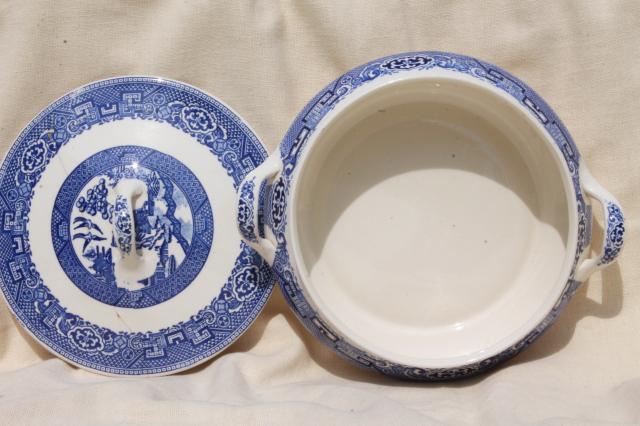 photo of vintage Blue Willow china covered vegetable bowl serving dish, John Steventon - England #6