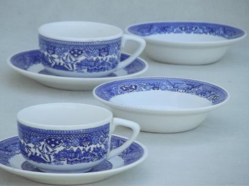 photo of vintage Blue Willow china cups & saucers, bowls - breakfast set for 2 #1