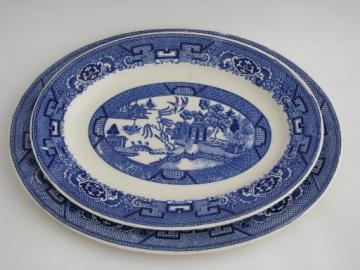 catalog photo of vintage Blue Willow pattern Homer Laughlin china platters, big and small