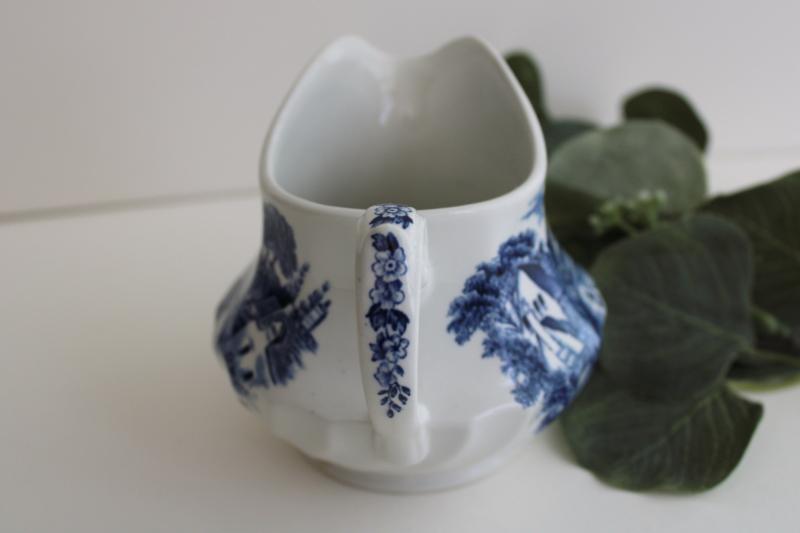 photo of vintage Bluebrook Staffordshire china cream pitcher blue & white transferware #3