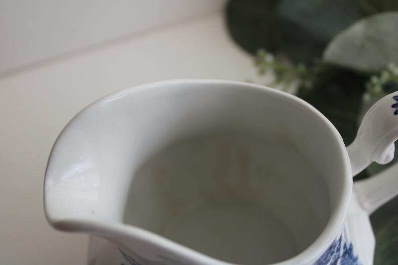 photo of vintage Bluebrook Staffordshire china cream pitcher blue & white transferware #5