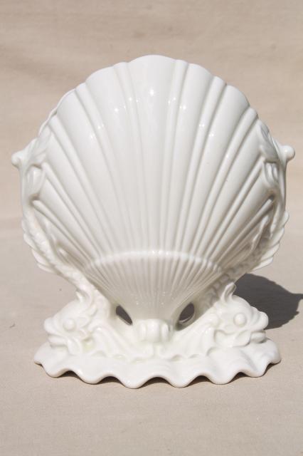 photo of vintage Boehm dolphins & shell white porcelain vase, pure white china seashell scallop #5