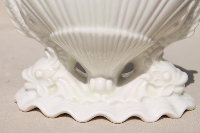 photo of vintage Boehm dolphins & shell white porcelain vase, pure white china seashell scallop #7