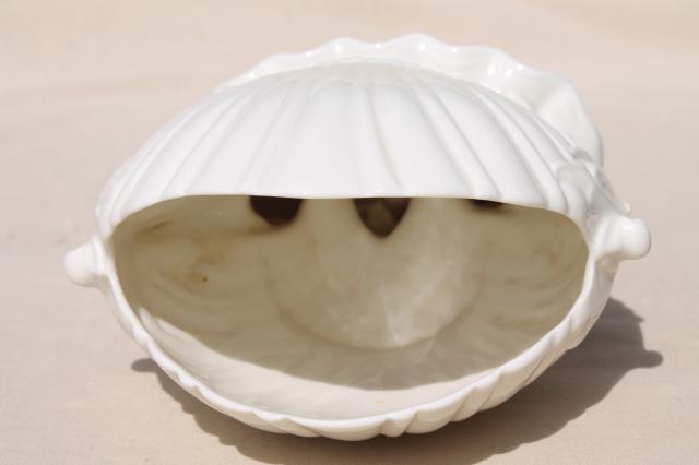 photo of vintage Boehm dolphins & shell white porcelain vase, pure white china seashell scallop #9