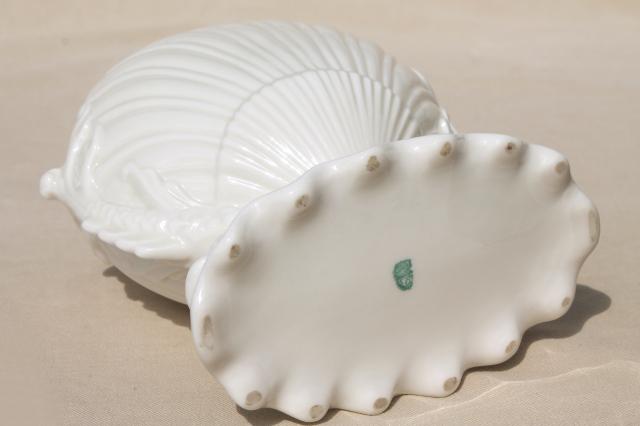 photo of vintage Boehm dolphins & shell white porcelain vase, pure white china seashell scallop #10