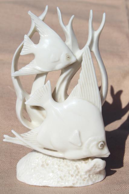 photo of vintage Boehm porcelain angel fish & coral glossy white china animal figurine #2