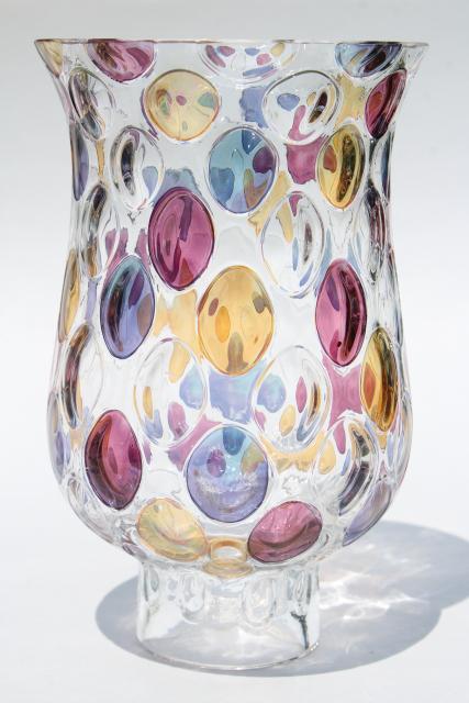photo of vintage Bohemia crystal glass lamp shade, colored dots thumbprint coin spo #1