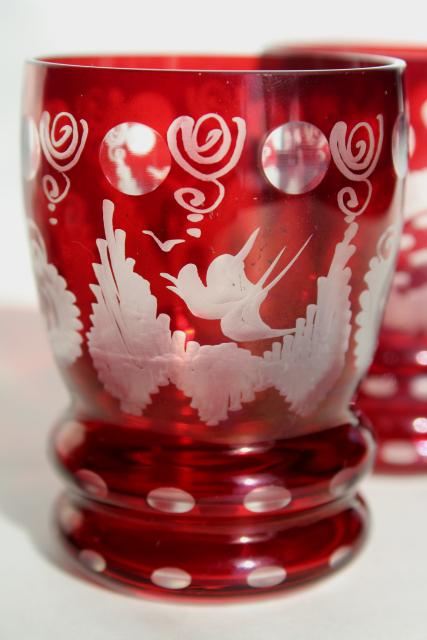 photo of vintage Bohemian glass tumblers, ruby cut to clear crystal set of 6 glasses #4