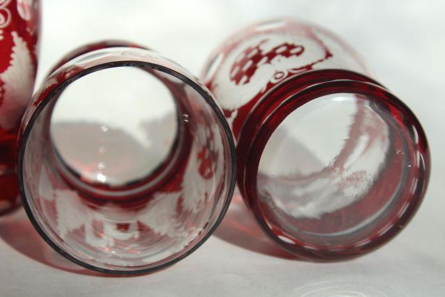 photo of vintage Bohemian glass tumblers, ruby cut to clear crystal set of 6 glasses #7