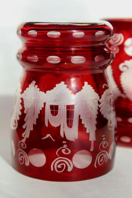 photo of vintage Bohemian glass tumblers, ruby cut to clear crystal set of 6 glasses #8