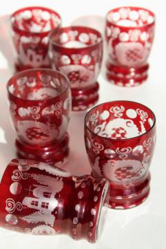 catalog photo of vintage Bohemian glass tumblers, ruby cut to clear crystal set of 6 glasses