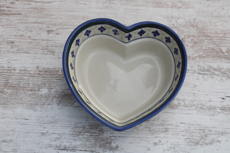 photo of vintage Boleslawiec Polish pottery large heart shaped bowl  #1