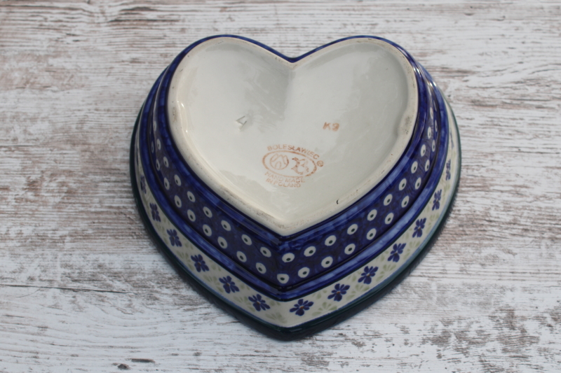 photo of vintage Boleslawiec Polish pottery large heart shaped bowl  #3