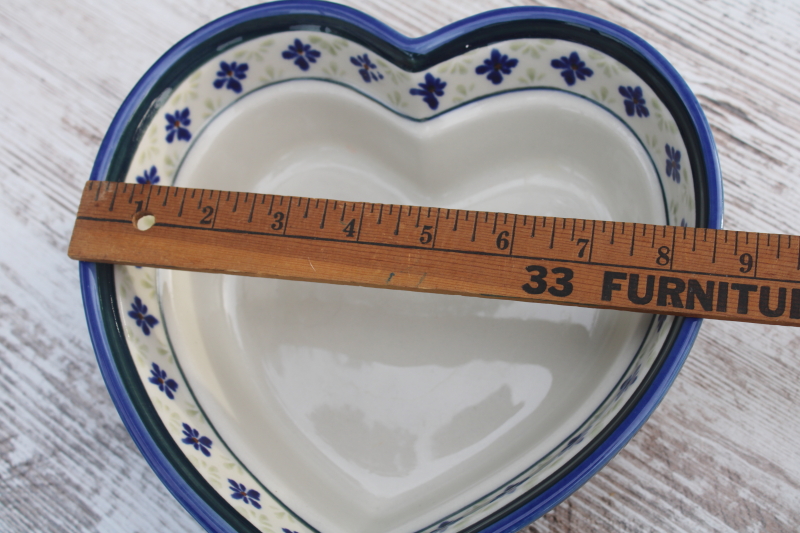 photo of vintage Boleslawiec Polish pottery large heart shaped bowl  #5