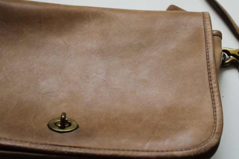 photo of vintage Bonnie Cashin Coach 9755 leather purse, putty brown long strap shoulder bag #2