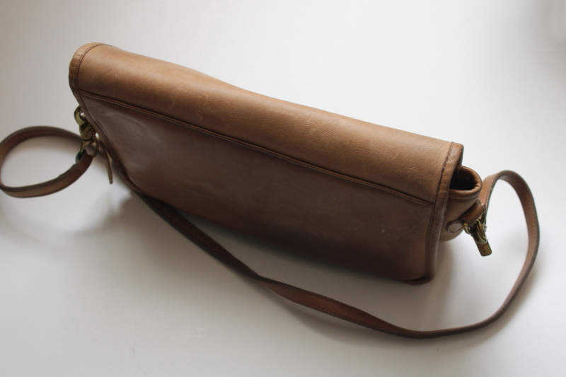 photo of vintage Bonnie Cashin Coach 9755 leather purse, putty brown long strap shoulder bag #4